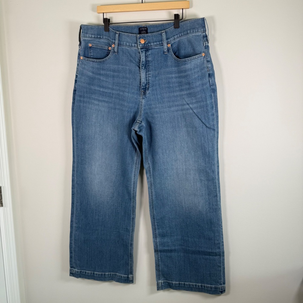 J.Crew Classic Wide Leg Jeans Size 34 Blue High Rise Stretch Denim Medium Wash